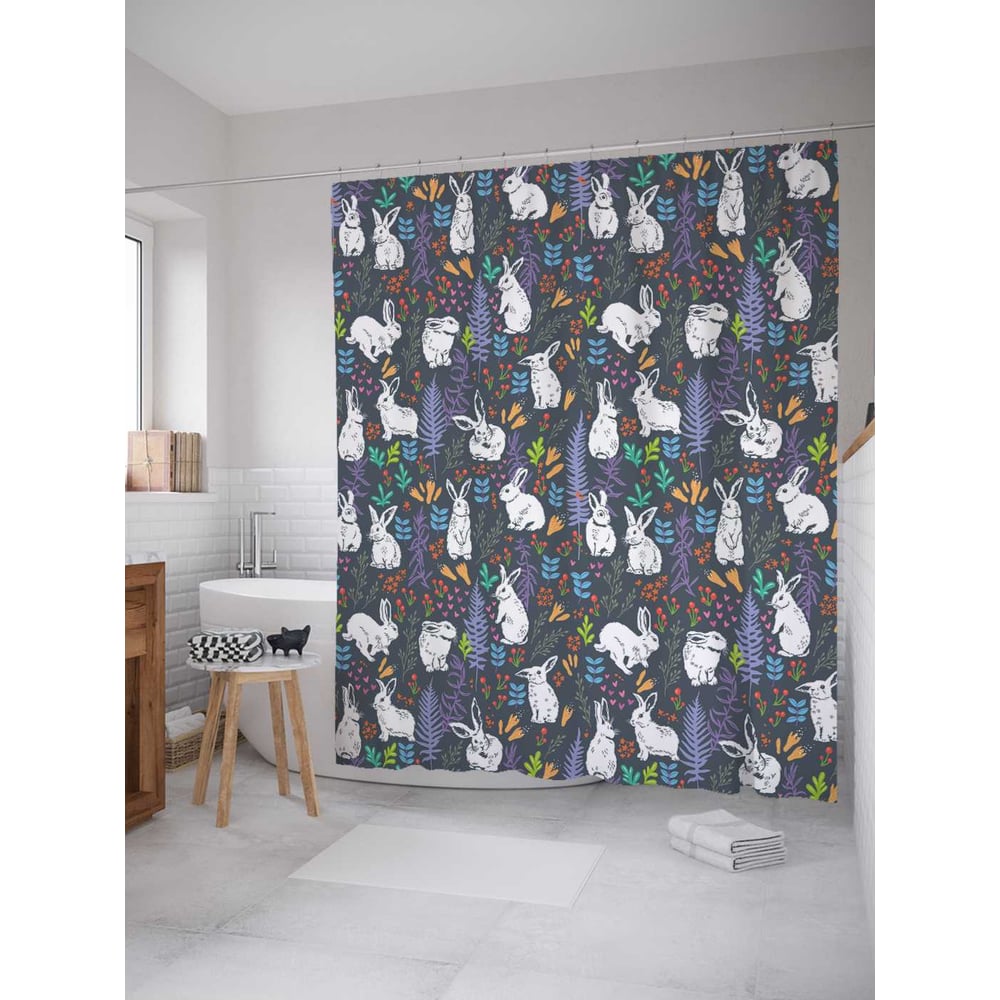 Изображение товара Штора для ванной JoyArty Крольчата 180x200 см сатен водоотталкивающая