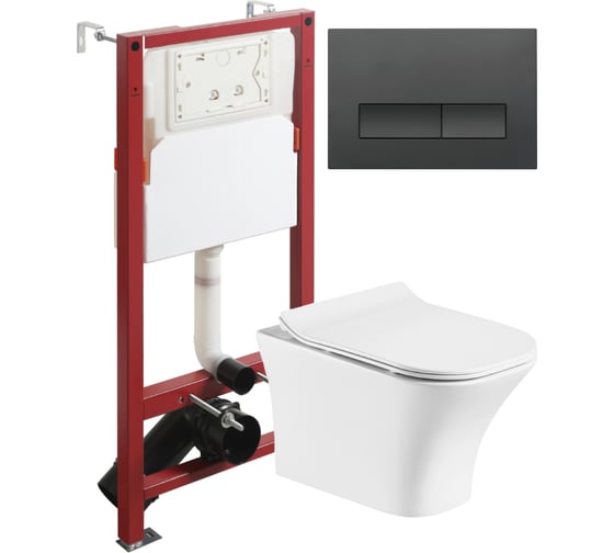 Изображение товара Унитаз подвесной ORANGE безободковый, белый, с инсталляцией, микролифт, кнопка смыва черная CI02-100W+APB244