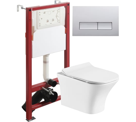 Изображение товара Унитаз подвесной ORANGE безободковый белый с инсталляцией, микролифт, кнопка смыва хром CI02-100W+APB200