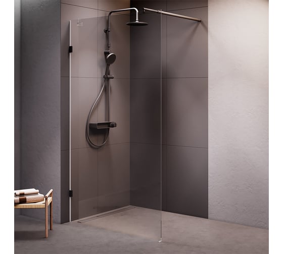 Изображение товара Душевая перегородка AM.PM X-Joy 110x195 см, стекло прозрачное 8 мм + покрытие, фурнитура черный W94UWI-110-F1-BTE