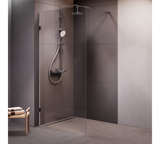 Изображение товара Душевая перегородка AM.PM X-Joy 100x195 см, стекло прозрачное 8 мм + покрытие, фурнитура матовый хром W94UWI-100-F1-MTE