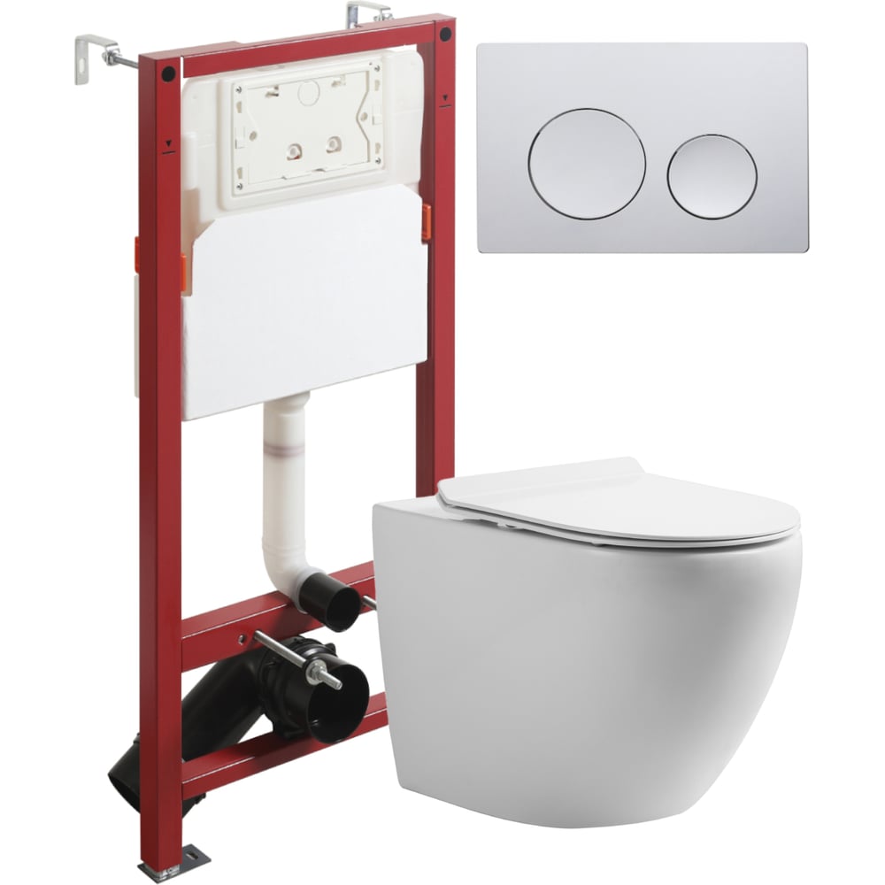 Изображение товара Унитаз подвесной ORANGE безободковый, белый, с инсталляцией, микролифт, кнопка смыва хром CI07-100W+APB100