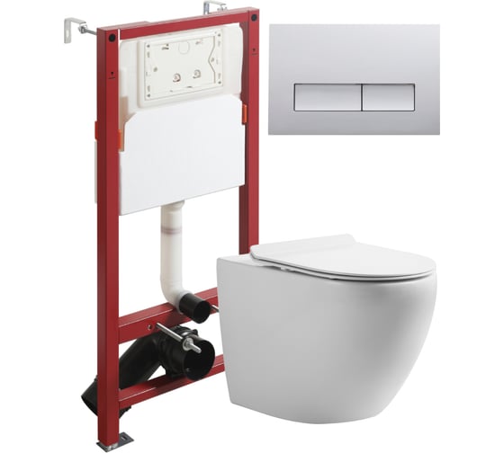 Изображение товара Унитаз подвесной ORANGE безободковый, белый, с инсталляцией, микролифт, кнопка смыва хром CI07-100W+APB200