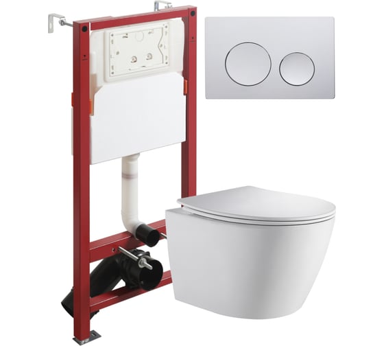 Изображение товара Унитаз подвесной ORANGE безободковый, белый, с инсталляцией, микролифт, кнопка смыва хром CI07-150W+APB100