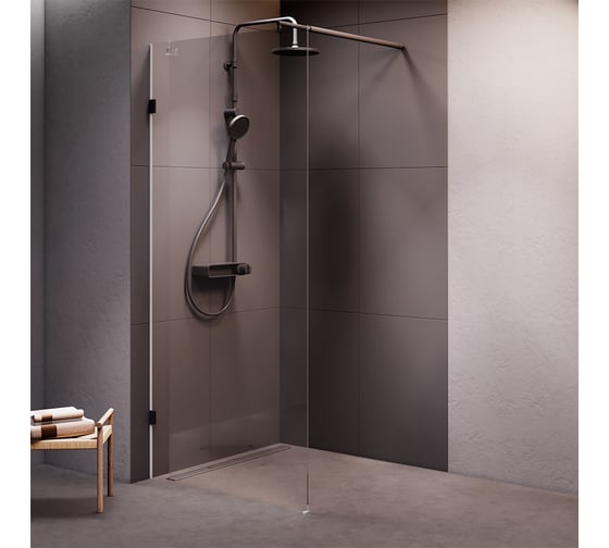 Изображение товара Душевая перегородка AM.PM X-Joy 90x195 см, стекло прозрачное 8 мм + покрытие, фурнитура черный W94UWI-90-F1-BTE