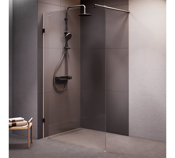 Изображение товара Душевая перегородка AM.PM X-Joy 120x195 см, стекло прозрачное 8 мм + покрытие, фурнитура черный W94UWI-120-F1-BTE