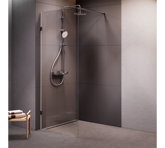 Изображение товара Душевая перегородка AM.PM X-Joy 80x195 см, стекло прозрачное 8 мм + покрытие, фурнитура матовый хром W94UWI-80-F1-MTE