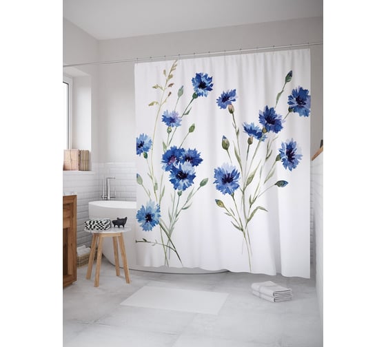 Изображение товара Штора (занавеска) для ванной JoyArty "Фон с васильками" из сатена, 180х200 см с крючками, sc_62523