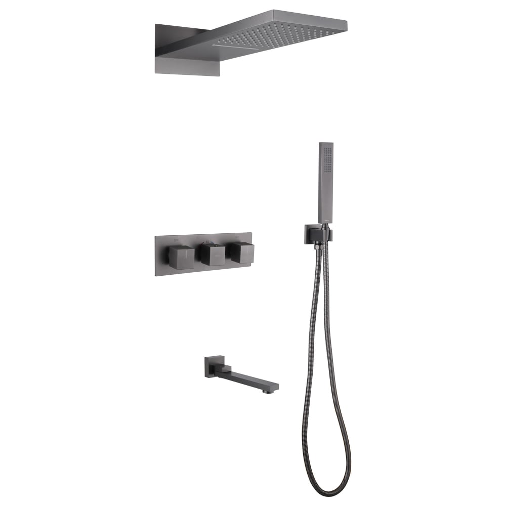 Изображение товара Душевая система ABBER Daheim скрытого монтажа с изливом и термостатом никель