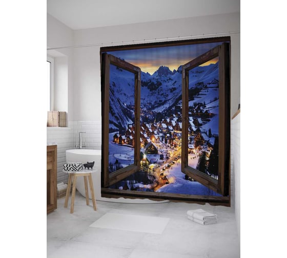 Изображение товара Штора (занавеска) для ванной JoyArty "Окно Рождества" из сатена, 180х200 см с крючками, sc_7967