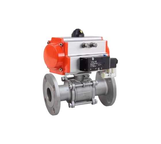 Изображение товара Шаровой кран DN.ru КШФПТ-ISO.316.180 Ду65 Ру25 с пневмоприводом, пневмораспределителем, БКВ D160-22000