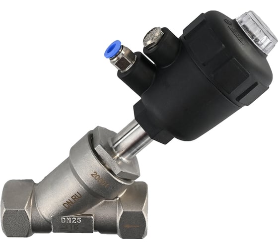 Изображение товара Клапан отсечной пневматический DN.ru 316P-PT Ду32 Ру25 резьбовой, Y-образный D490-00004
