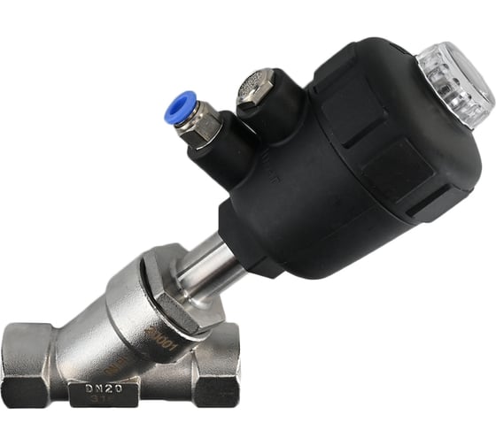 Изображение товара Клапан отсечной пневматический DN.ru 316P-PT Ду20 Ру25 резьбовой, Y-образный D490-00002