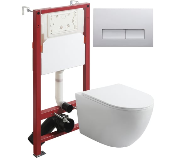 Изображение товара Унитаз подвесной безободковый белый с инсталляцией Agger микролифт, кнопка смыва хром ATI07150+APB200