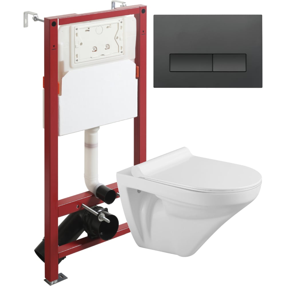 Изображение товара Подвесной безободковый унитаз Agger с микролифтом и черной кнопкой смыва