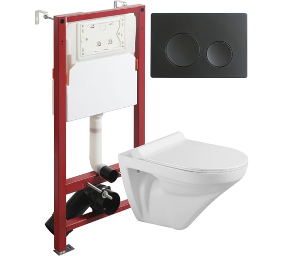 Изображение товара Унитаз подвесной безободковый белый с инсталляцией Agger микролифт, кнопка смыва черная ATI06100+APB144