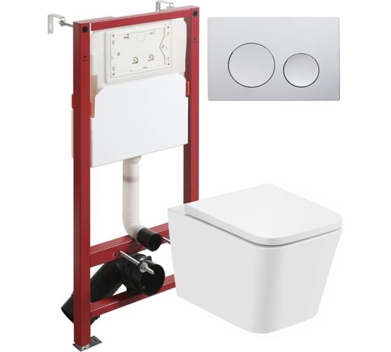 Изображение товара Унитаз подвесной безободковый белый с инсталляцией Agger микролифт, кнопка смыва хром ATI08100+APB100