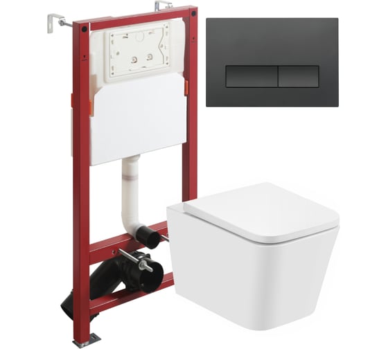 Изображение товара Унитаз подвесной безободковый белый с инсталляцией Agger микролифт, кнопка смыва черная ATI08100+APB244