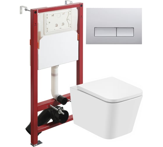 Изображение товара Унитаз подвесной безободковый белый с инсталляцией Agger микролифт, кнопка смыва хром ATI08100+APB200