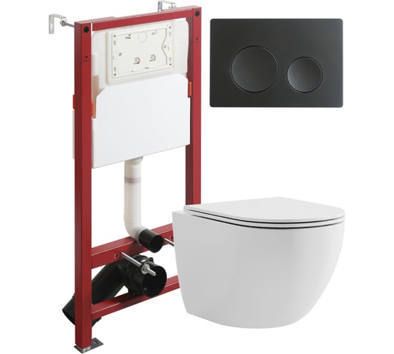 Изображение товара Унитаз подвесной безободковый белый с инсталляцией Agger микролифт, кнопка смыва черная ATI03100+APB144