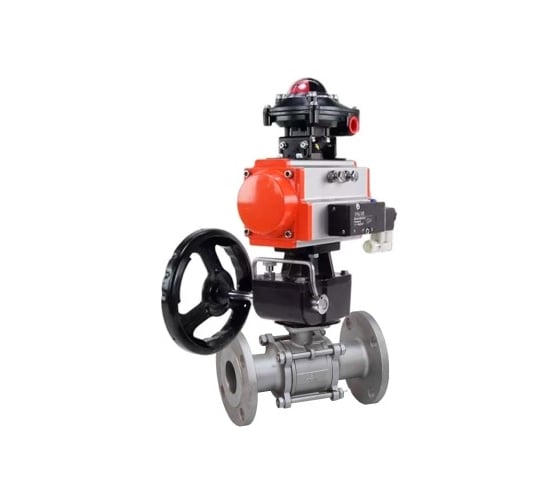 Изображение товара Шаровой кран DN.ru КШФПТ-ISO.316.180 Ду80 Ру25 с пневмоприводом, пневмораспределителем, БКВ D160-22002