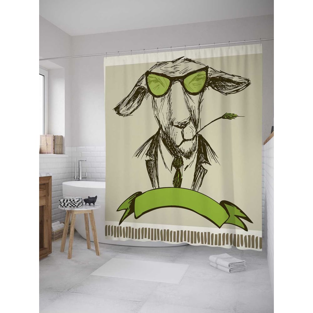 Изображение товара Штора для ванной JoyArty Серьезный козел сатен 180х200 см