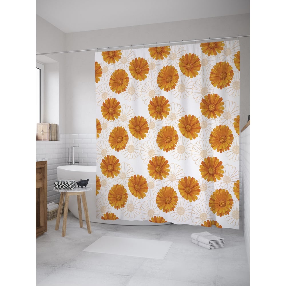 Изображение товара Штора для ванной JoyArty Цветение календул 180x200 см сатен с крючками