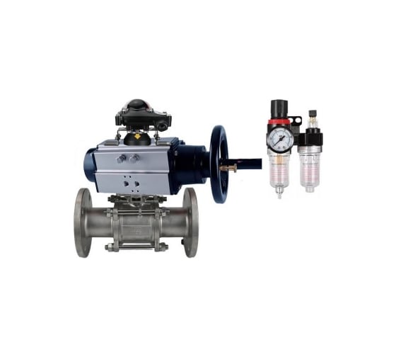 Изображение товара Шаровой кран DN.ru КШФПТ-ISO.316.180 Ду80 Ру25, с пневмоприводом, пневмораспределителем, БПВ, БКВ D160-31042