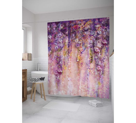 Изображение товара Штора (занавеска) для ванной JoyArty "Цветочное королевство" из сатена, 180х200 см с крючками, sc_8806