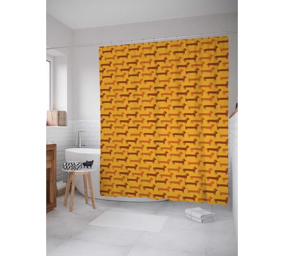 Изображение товара Штора (занавеска) для ванной JoyArty "Длинные таксы" из сатена, 180х200 см с крючками, sc_77617