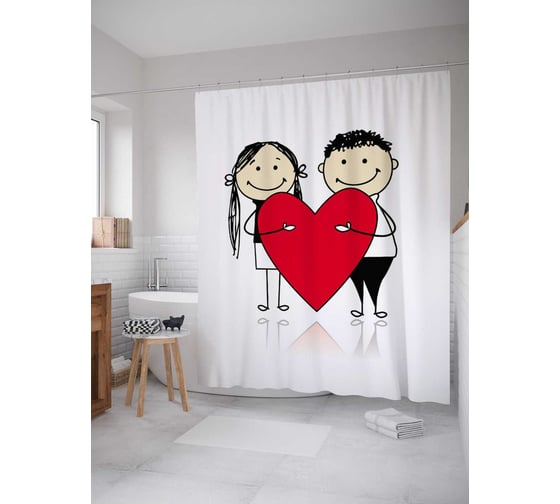 Изображение товара Штора (занавеска) для ванной JoyArty "Любовь на двоих" из сатена, 180х200 см с крючками, sc_91937