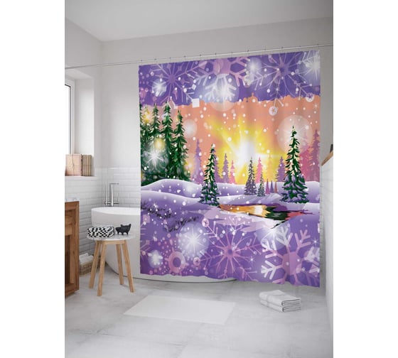 Изображение товара Штора (занавеска) для ванной JoyArty "Зимние сказки" из сатена, 180х200 см с крючками, sc_5754