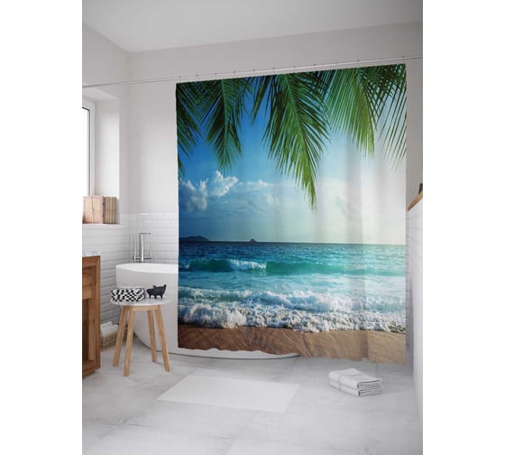 Изображение товара Штора (занавеска) для ванной JoyArty "Морские ветра" из сатена, 180х200 см с крючками, sc_6988