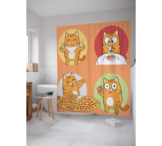 Изображение товара Штора (занавеска) для ванной JoyArty "Стиль кота" из сатена, 180х200 см с крючками, sc_9628