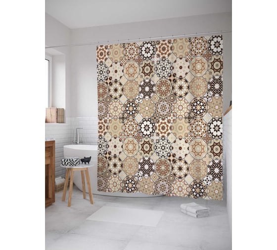 Изображение товара Штора (занавеска) для ванной JoyArty "Восточный орнамент" из сатена, 180х200 см с крючками, sc_59210