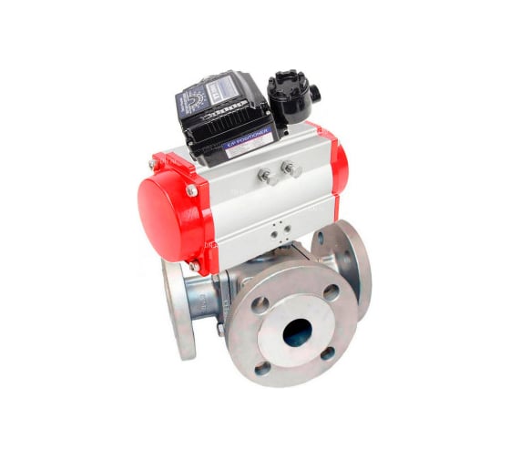 Изображение товара Шаровой кран DN.ru 316-316-PTFE L-тип Ду40 Ру16, пневмопривод, эл.пн.позиционер D160-33472