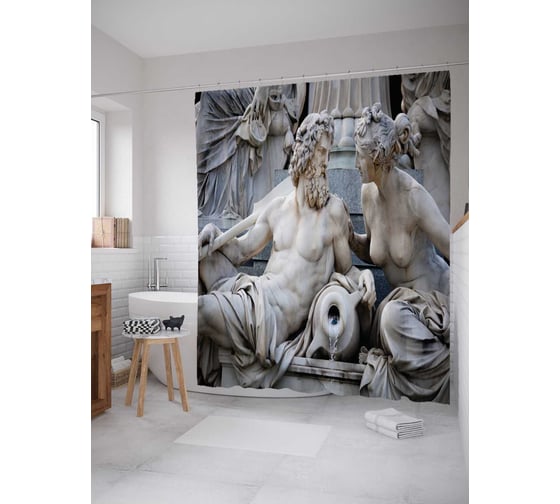 Изображение товара Штора (занавеска) для ванной JoyArty "Скульптура Зевс и Гера" из сатена, 180х200 см с крючками, sc_9962