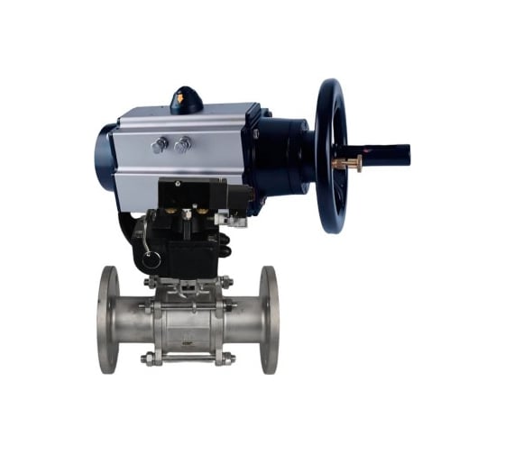 Изображение товара Шаровой кран DN.ru КШФПТ-ISO.316.180 Ду80 Ру25 с пневмоприводом, пневмораспределителем D160-24372
