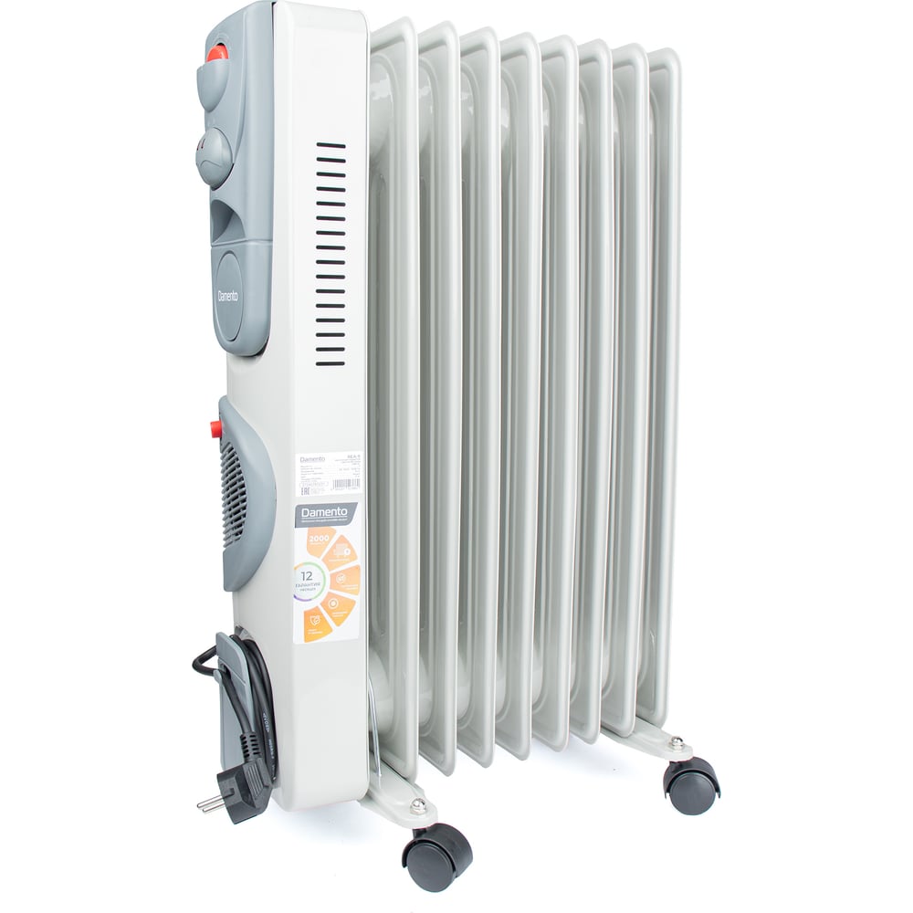 Изображение товара Масляный радиатор Damento с тепловентилятором REA- 9, 2000 Вт, регулируемый термостат, 3 реж.мощности (1/28) 016919