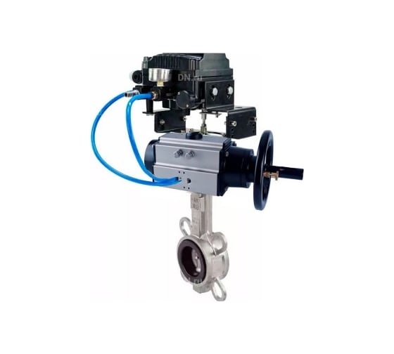 Изображение товара Затвор DN.ru WCB-316L-NBR Ду150 Ру16 с пневмоприводом, пневмопозиционером D050-21669