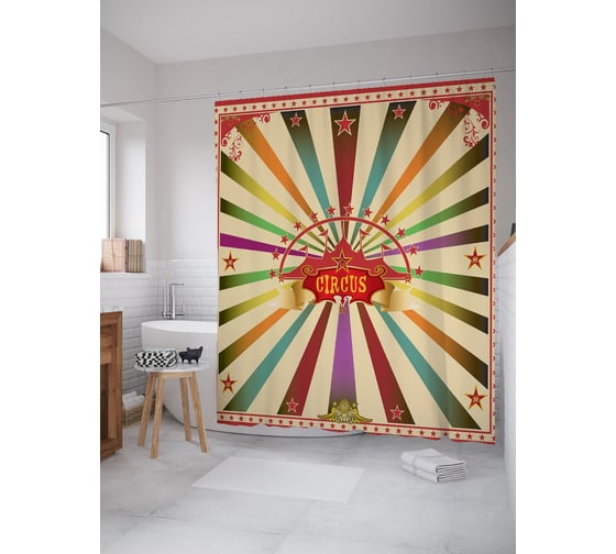 Изображение товара Штора (занавеска) для ванной JoyArty "Цирковой постер" из сатена, 180х200 см с крючками, sc_62857