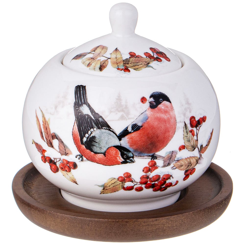 Изображение товара Сахарница Lefard ЛЕСНАЯ СКАЗКА СНЕГИРИ 380 мл на деревянной подставке