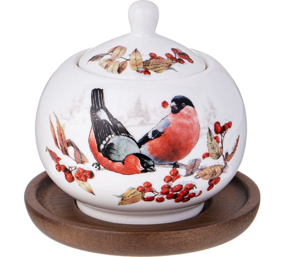 Изображение товара Сахарница Lefard ЛЕСНАЯ СКАЗКА СНЕГИРИ 380 мл, на деревянной подставке (кор=36 шт.) 85-2024