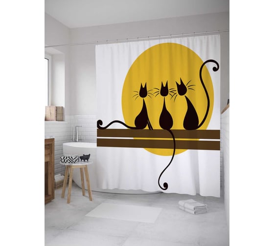 Изображение товара Штора (занавеска) для ванной JoyArty "Кошачье трио" из сатена, 180х200 см с крючками, sc_8880
