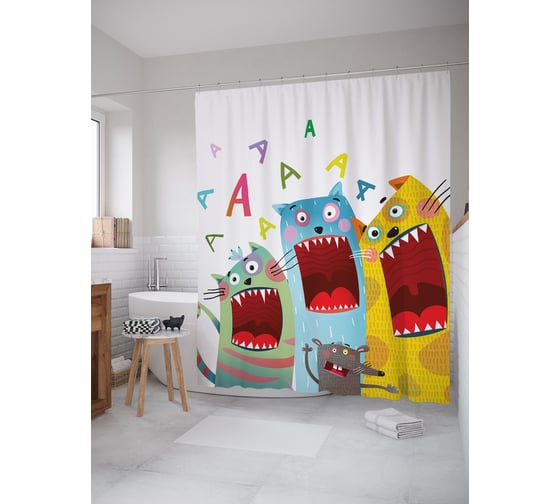 Изображение товара Штора (занавеска) для ванной JoyArty "Коты орут" из сатена, 180х200 см с крючками, sc_62452