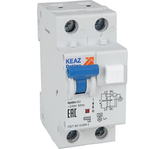 Изображение товара Автоматический выключатель дифференциального тока с защитой от сверхтоков КЭАЗ OptiDin D63-21C40-A-У3 6кА 2P, C40, 10mA 333139