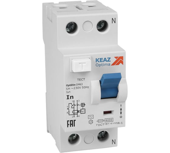 Изображение товара Выключатель дифференциального тока без защиты от сверхтоков КЭАЗ OptiDin DM63-2463-AС-УХЛ4 2P, 63, 300mA 254188