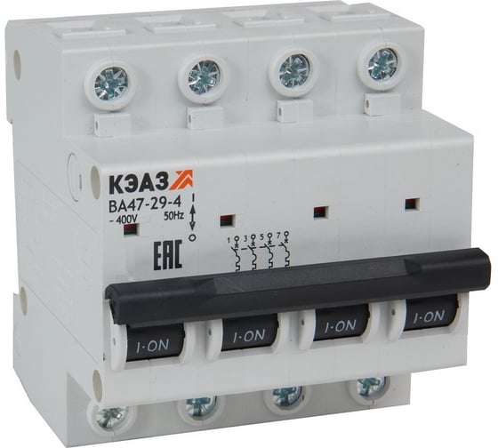 Изображение товара Выключатель автоматический модульный КЭАЗ ВА47-29-4D16-УХЛ3 (4,5кА)-КЭАЗ 3 шт 318346