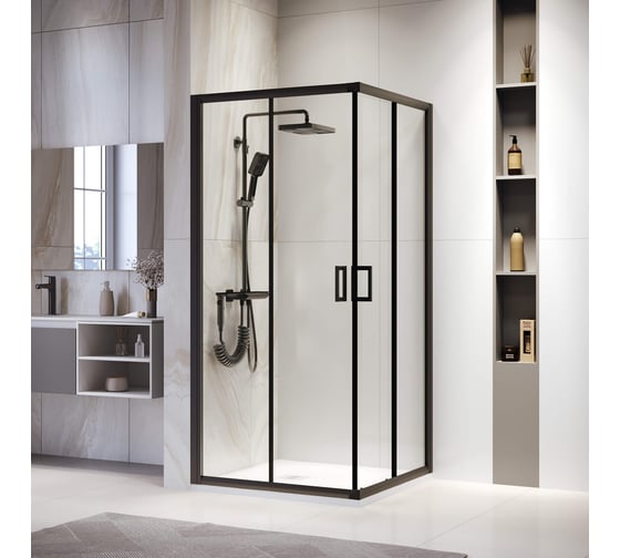 Изображение товара Душевой уголок RGW 90х 90х195  PA 39B, квадрат, черный, прозрачное, 6 мм 03083999-14