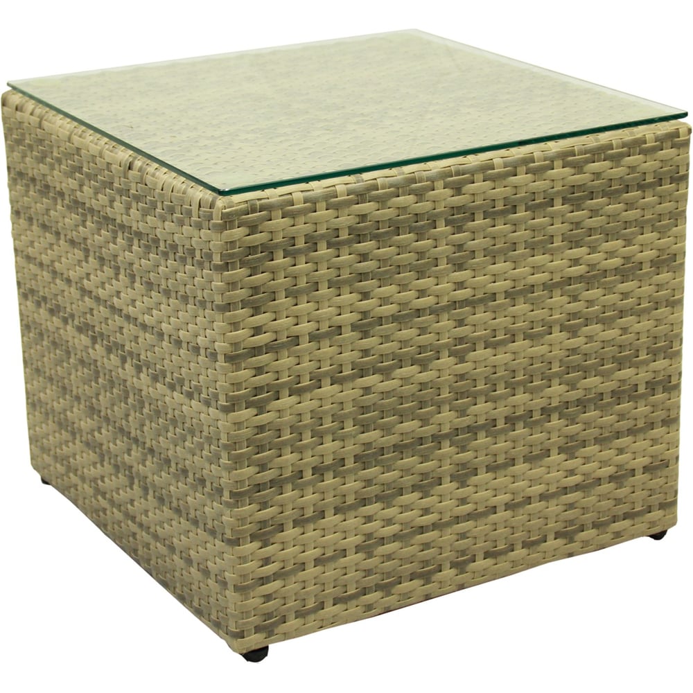 Изображение товара Столик Konway Вурфель 50x50x43, искусственный ротанг, стекло, бежевый